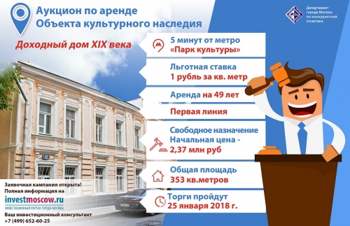 Дом XIX века в Хамовниках выставили на торги по программе «1 рубль за кв. м»