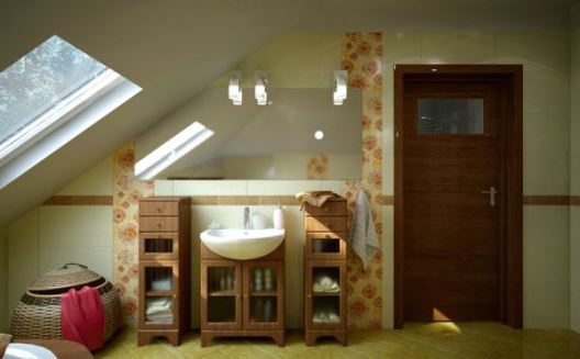 Ванная комната на чердаке - дизайн интерьера